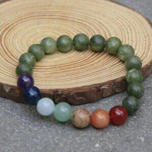 Hand Crafted ✦ Connemara Marble Chakra Bracelet ✦ 140ctw Stretch Beaded 9" Green